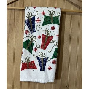 CHRISTMAS TOWEL 100% Cotton Kitchen/Hand Towels Presents Gold Glitter